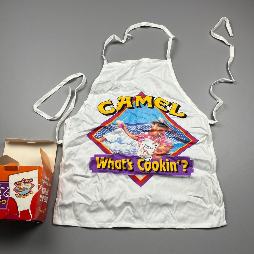 Camel Bar-B-Q Apron Unisex OS White Vintage 1993 Joe Camel What's Cookin Boxed